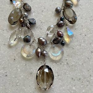 Silver Crystal and Pearl Neckace